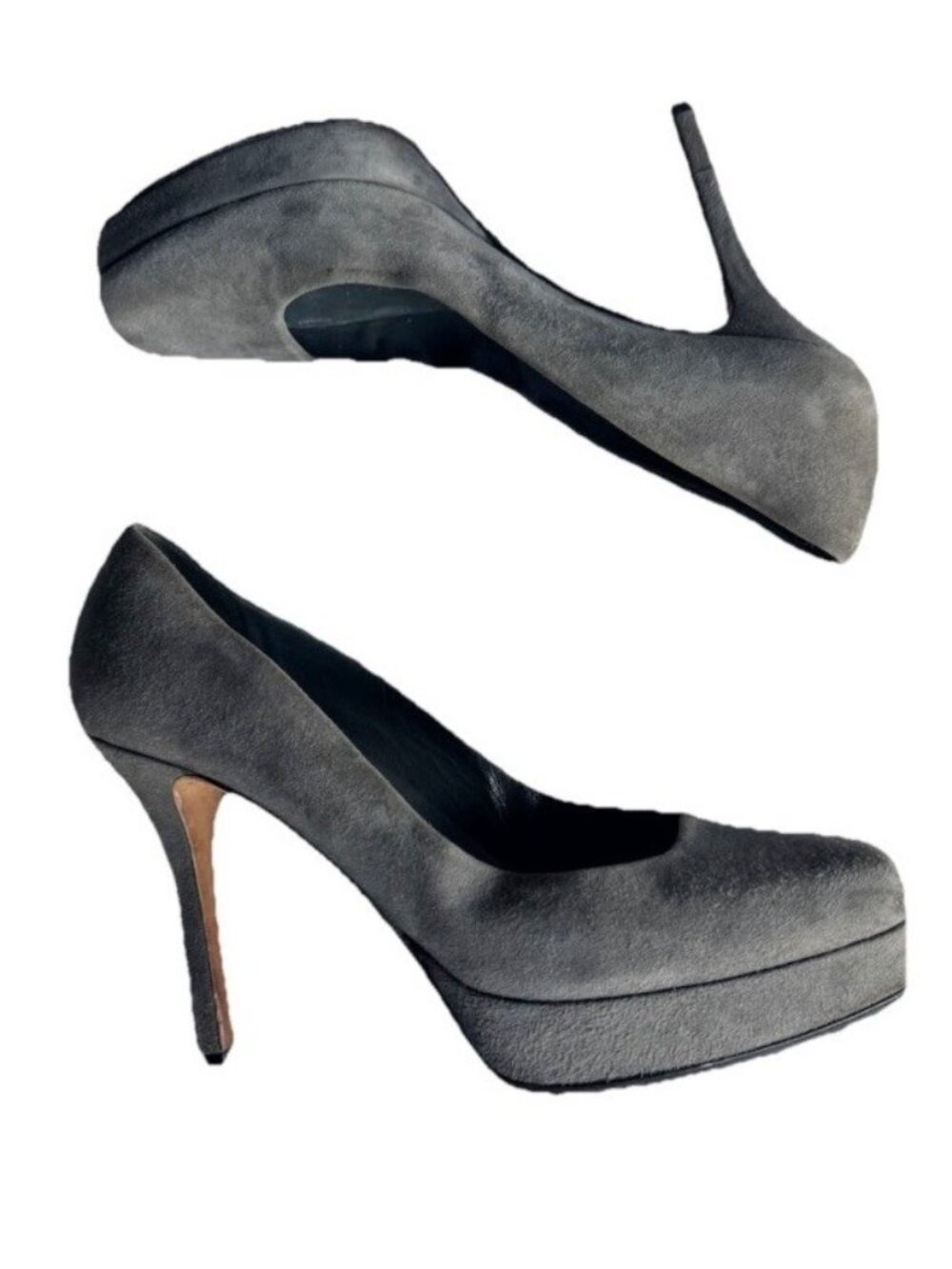 Gucci For Saks 5th Women's Sz 39.5 Gray Suede Square Toe Platform Stiletto Heels - Picture 11 of 13